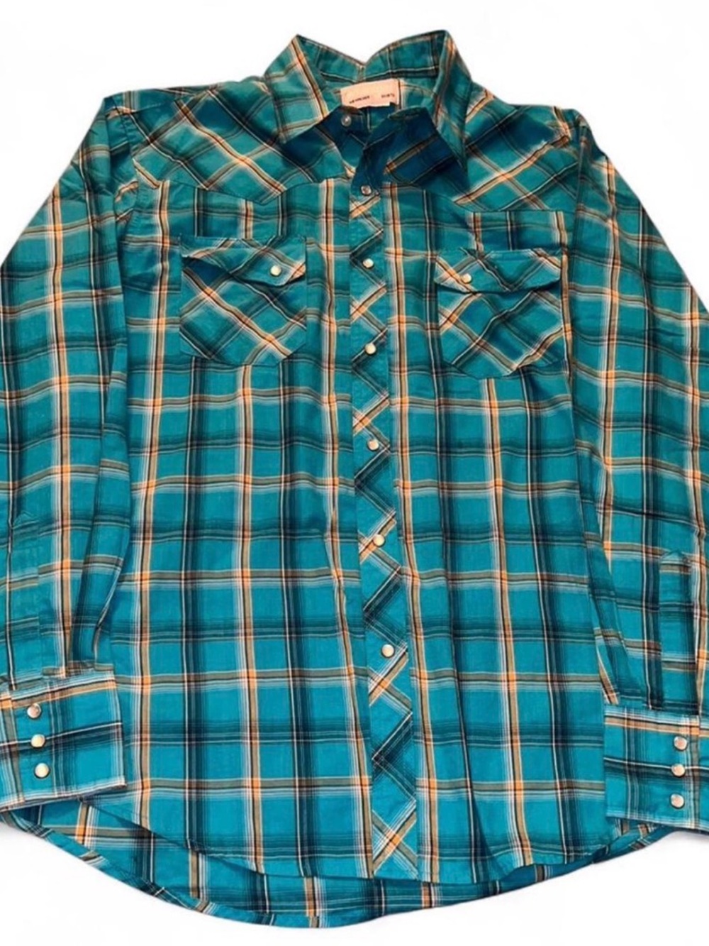 Wrangler Men’s Western Fashion Blue Checkered Long Sleeve Pearl Snap Shirt Sz L